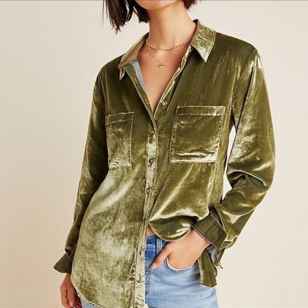 Maeve by Anthropology Emerald green button down